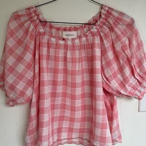 The Great Pink Checked Pattern Shirt Linen Gingham Plaid Sz 3